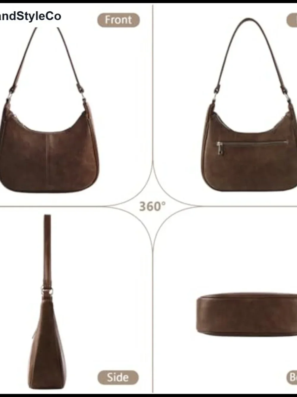 Soft Vegan Leather Hobo Shoulder Bag with Zippered Back Pocket